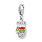 Amore La Vita Sterling Silver Rhodium-plated Polished CZ Enameled Mitten Charm with Fancy Lobster Clasp