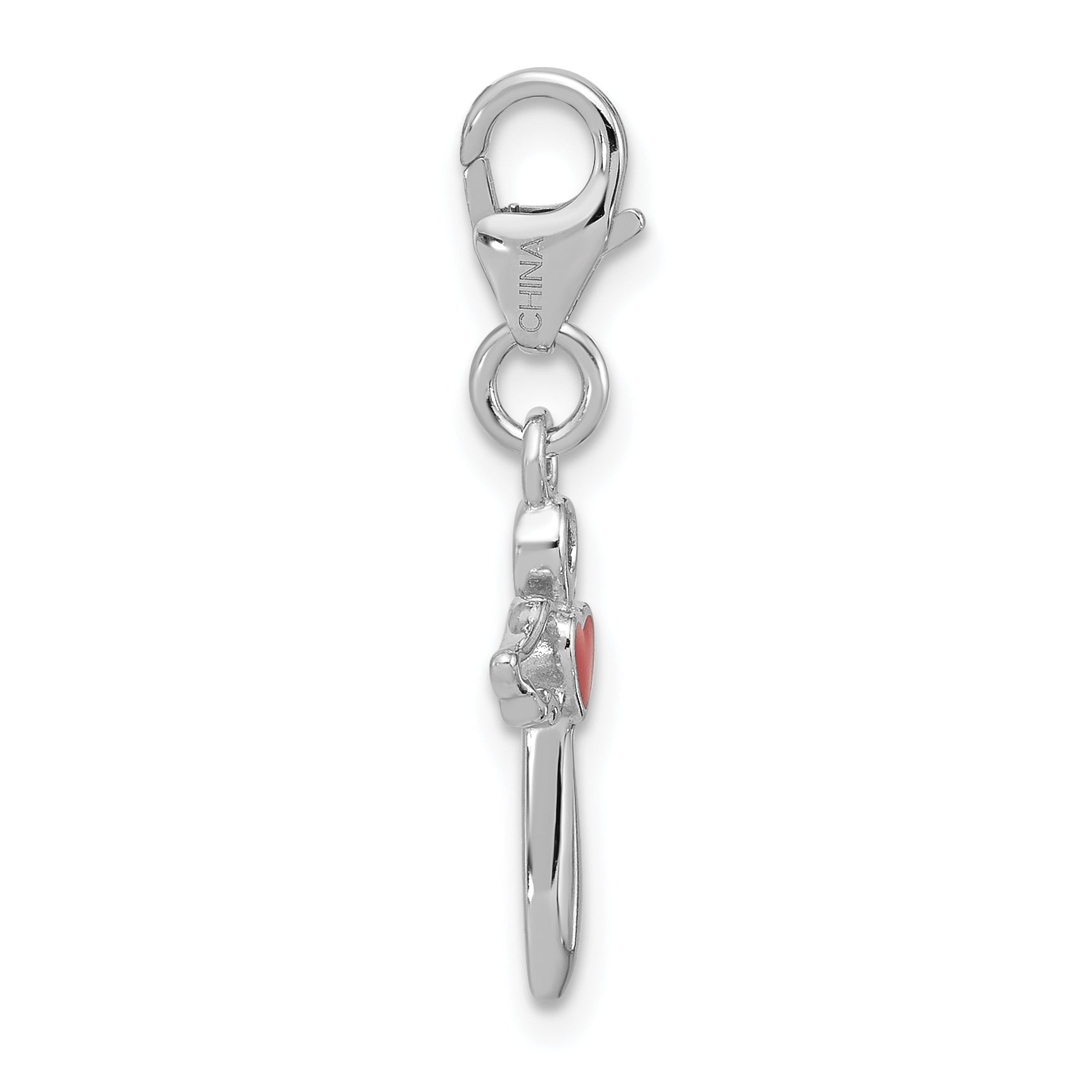 Amore La Vita Sterling Silver Rhodium-plated Angel Holding Red Enameled Heart Charm with Fancy Lobster Clasp