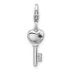 Amore La Vita Sterling Silver Rhodium-plated 3-D Red Enameled Heart Key and CZ Charm with Fancy Lobster Clasp