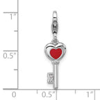 Amore La Vita Sterling Silver Rhodium-plated 3-D Red Enameled Heart Key and CZ Charm with Fancy Lobster Clasp