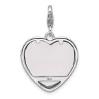 Amore La Vita Sterling Silver Rhodium-plated Pink Enameled Heart with Red and White Enameled Stars and Daughter Photo Frame Charm with Fancy Lobster Clasp