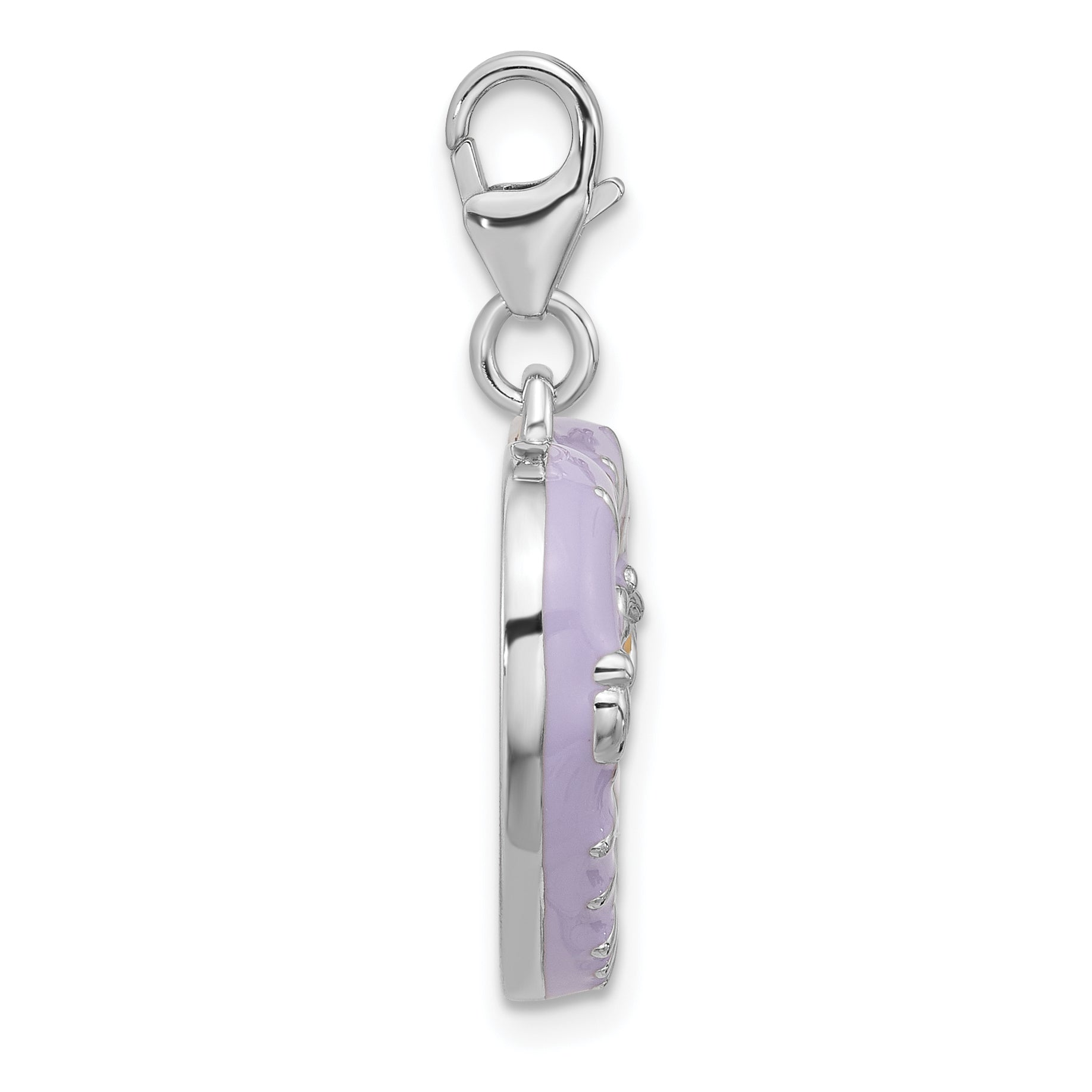 Amore La Vita Sterling Silver Rhodium-plated Purple Enameled Heart with Green and Yellow Enameled Butterflies and Little Princess Photo Frame Charm with Fancy Lobster Clasp Secondary image