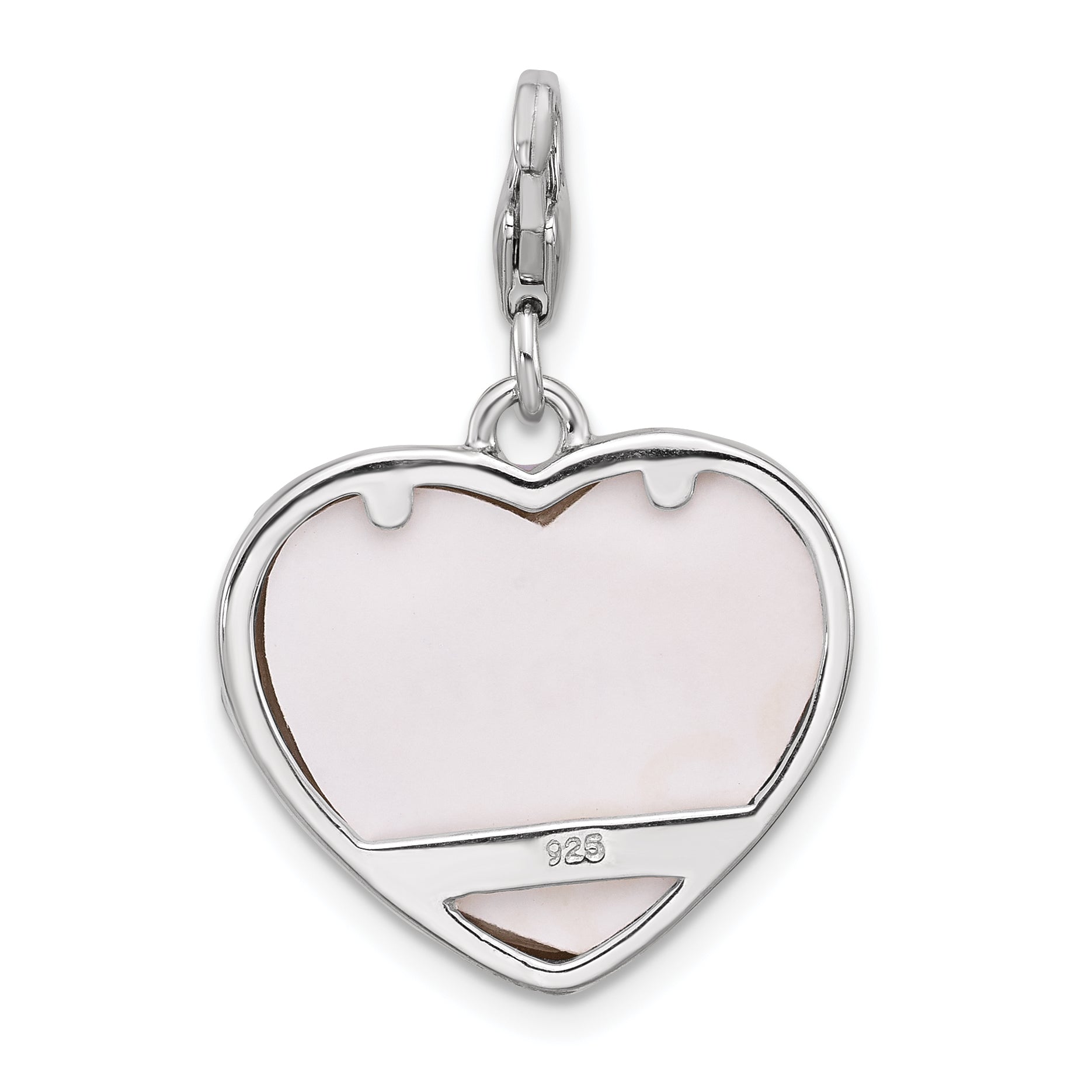 Amore La Vita Sterling Silver Rhodium-plated Purple Enameled Heart with Green and Yellow Enameled Butterflies and Little Princess Photo Frame Charm with Fancy Lobster Clasp