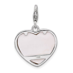 Amore La Vita Sterling Silver Rhodium-plated Purple Enameled Heart with Green and Yellow Enameled Butterflies and Little Princess Photo Frame Charm with Fancy Lobster Clasp