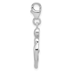 Amore La Vita Sterling Silver Rhodium-plated Mother and Baby Making Heart Shape Holding a Red Enameled Dangle Heart Charm with Fancy Lobster Clasp