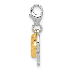 Amore La Vita Sterling Silver Rhodium and Gold-plated Mother Holding Child with CZ Inside Heart with MOM Charm with Fancy Lobster Clasp