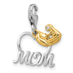 Amore La Vita Sterling Silver Rhodium and Gold-plated Mother Holding Child with CZ Inside Heart with MOM Charm with Fancy Lobster Clasp