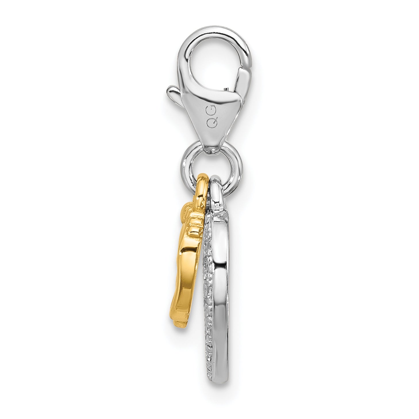 Amore La Vita Sterling Silver Rhodium and Gold-plated Baby Feet Inside Heart with CZ Charm with Fancy Lobster Clasp