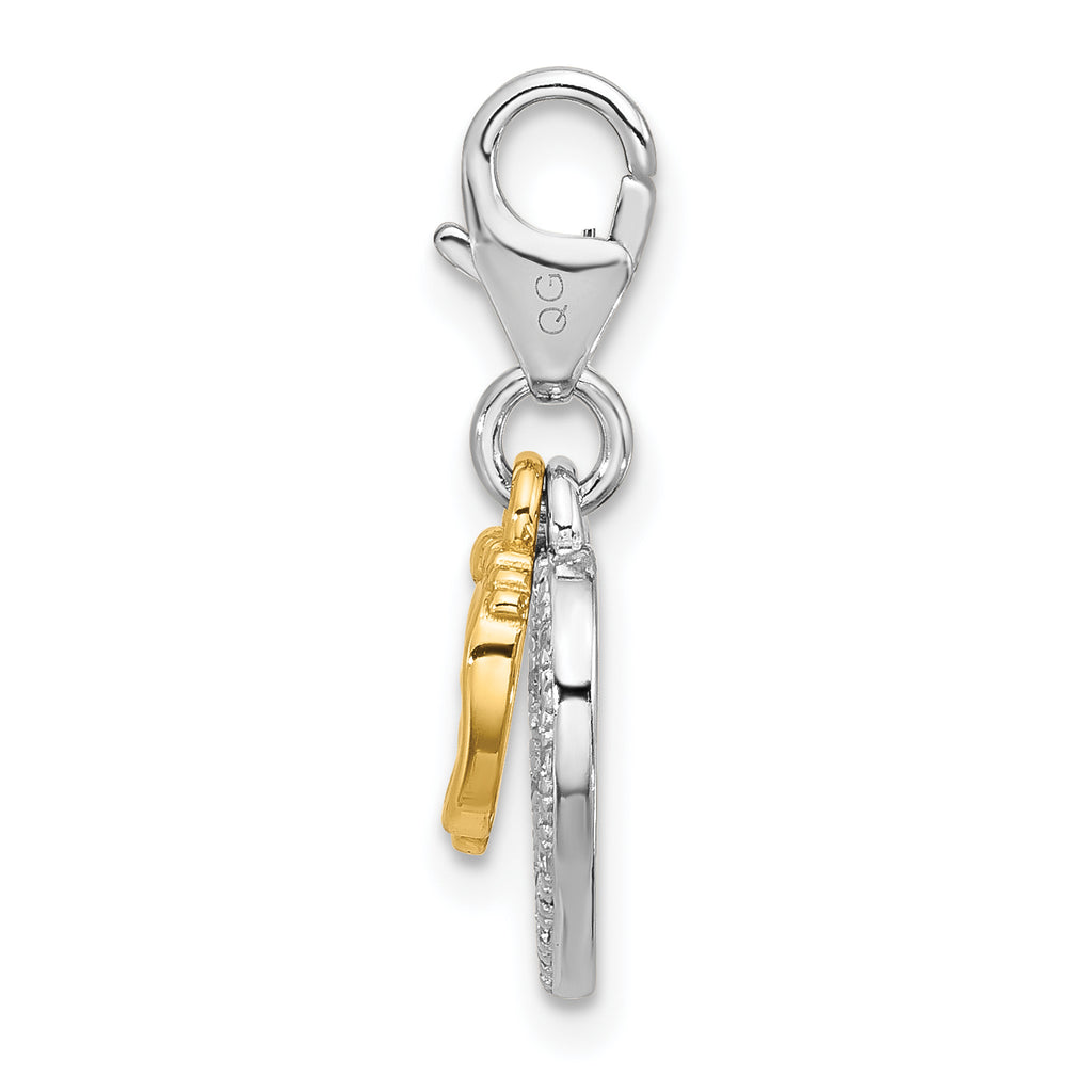 Amore La Vita Sterling Silver Rhodium and Gold-plated Baby Feet Inside Heart with CZ Charm with Fancy Lobster Clasp