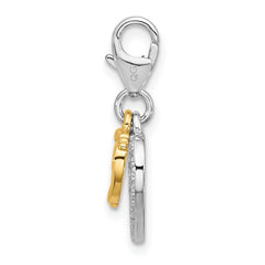 Amore La Vita Sterling Silver Rhodium and Gold-plated Baby Feet Inside Heart with CZ Charm with Fancy Lobster Clasp