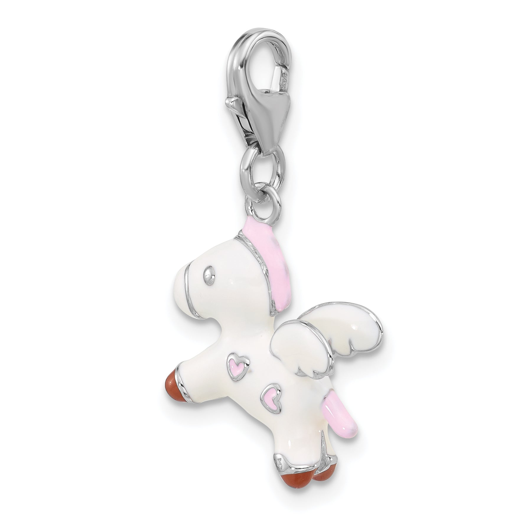 Amore La Vita Sterling Silver Rhodium-plated White/Pink/Black and Red Enameled Pegasus Charm with Fancy Lobster Clasp