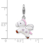 Amore La Vita Sterling Silver Rhodium-plated White/Pink/Black and Red Enameled Pegasus Charm with Fancy Lobster Clasp