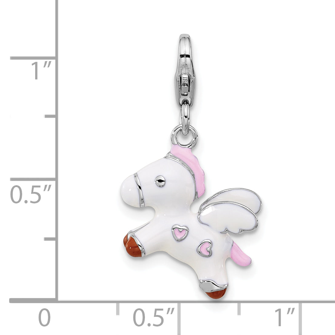 Amore La Vita Sterling Silver Rhodium-plated White/Pink/Black and Red Enameled Pegasus Charm with Fancy Lobster Clasp