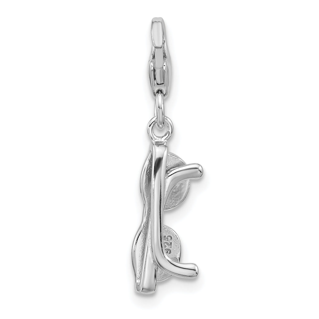 Amore La Vita Sterling Silver Rhodium-plated 3-D Black Enameled Sunglasses Charm with Fancy Lobster Clasp