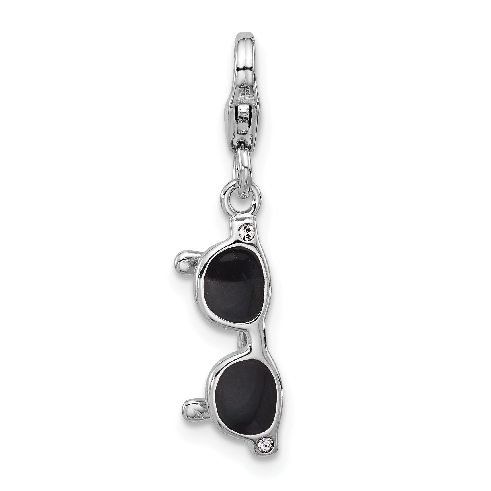 Amore La Vita Sterling Silver Rhodium-plated 3-D Black Enameled Sunglasses Charm with Fancy Lobster Clasp Main image