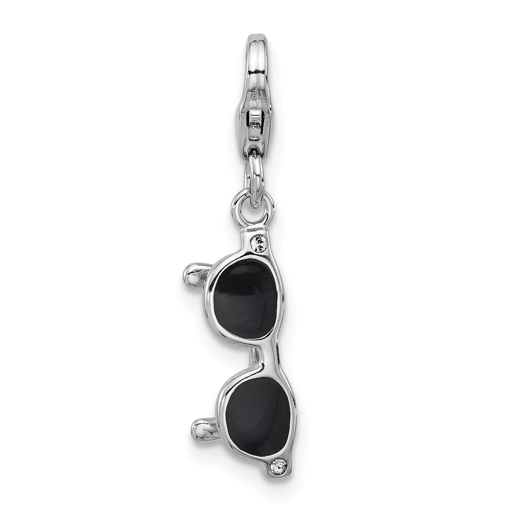 Amore La Vita Sterling Silver Rhodium-plated 3-D Black Enameled Sunglasses Charm with Fancy Lobster Clasp