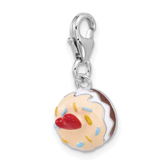 Amore La Vita Sterling Silver Rhodium-plated Multi Color Enameled Cake with Red Enameled Heart Topper Charm with Fancy Lobster Charm