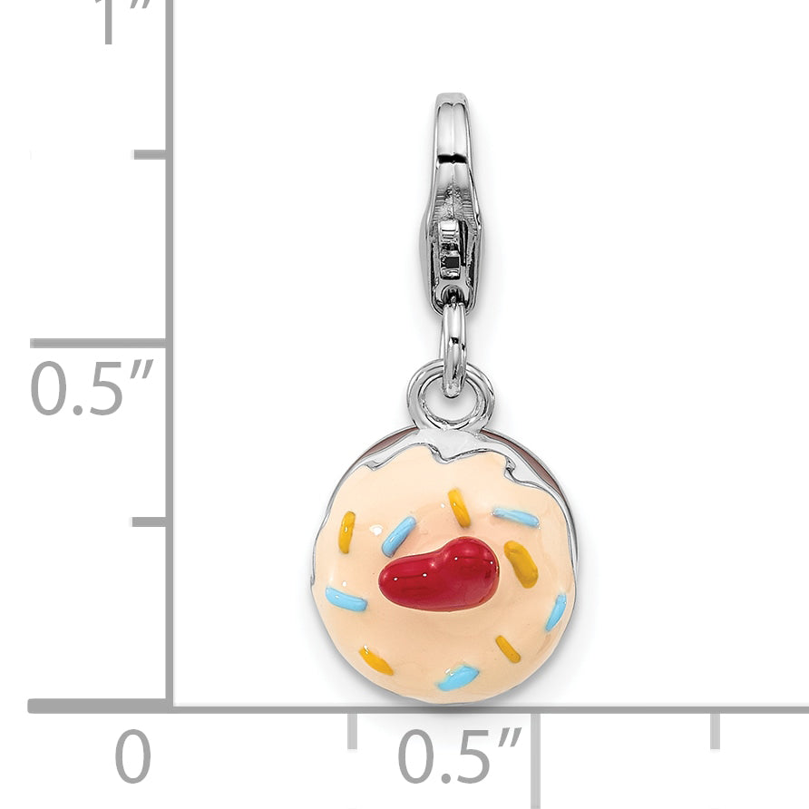 Amore La Vita Sterling Silver Rhodium-plated Multi Color Enameled Cake with Red Enameled Heart Topper Charm with Fancy Lobster Charm