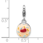 Amore La Vita Sterling Silver Rhodium-plated Multi Color Enameled Cake with Red Enameled Heart Topper Charm with Fancy Lobster Charm