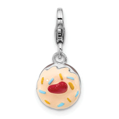 Amore La Vita Sterling Silver Rhodium-plated Multi Color Enameled Cake with Red Enameled Heart Topper Charm with Fancy Lobster Charm