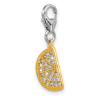 Amore La Vita Sterling Silver Rhodium and Gold-plated Yellow Enameled Orange Slice with White Crystal Charm with Fancy Lobster Clasp