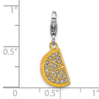 Amore La Vita Sterling Silver Rhodium and Gold-plated Yellow Enameled Orange Slice with White Crystal Charm with Fancy Lobster Clasp