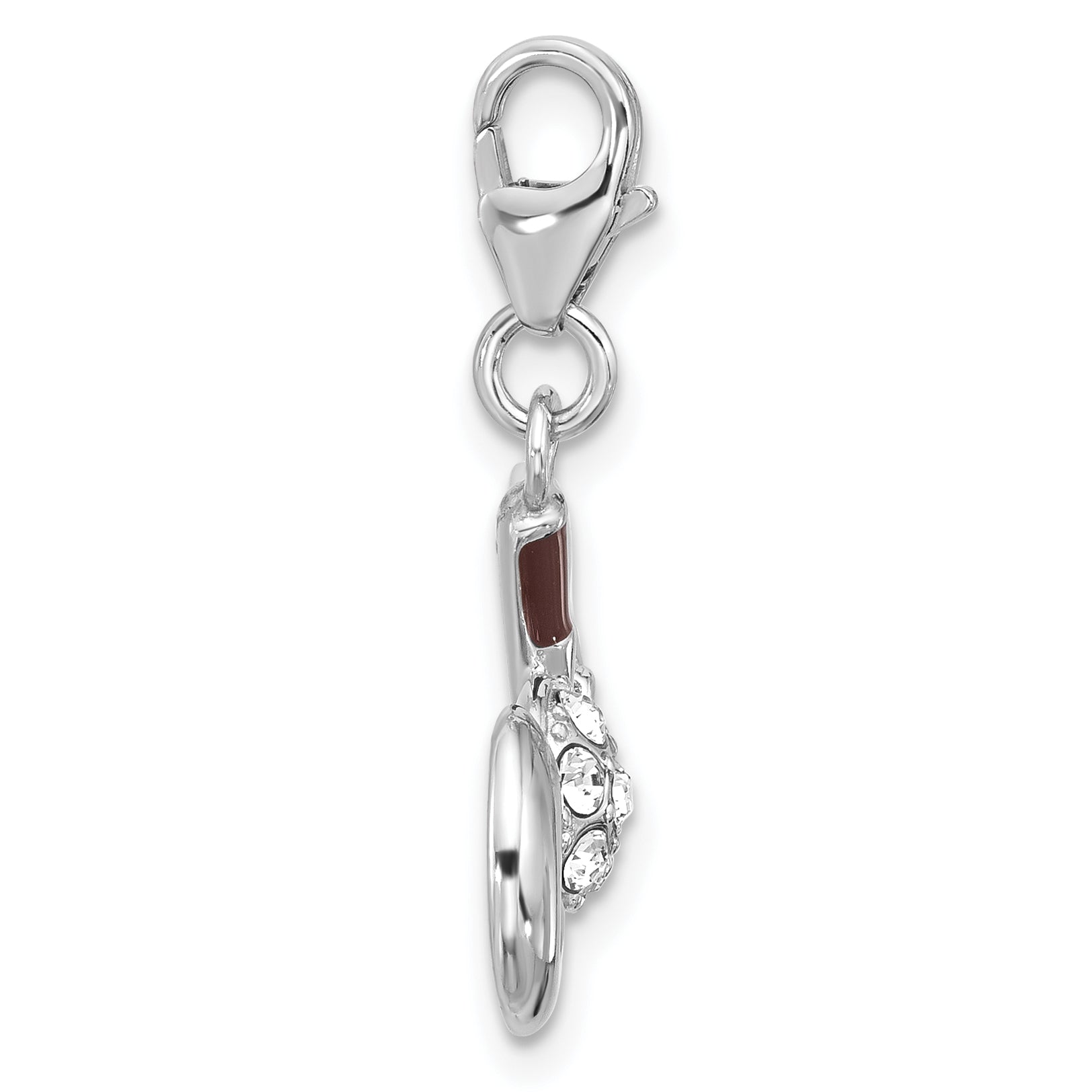 Amore La Vita Sterling Silver Rhodium-plated Brown Enameled GOLF with Golf Club and Ball with White Crystal Charm with Fancy Lobster Clasp Secondary image