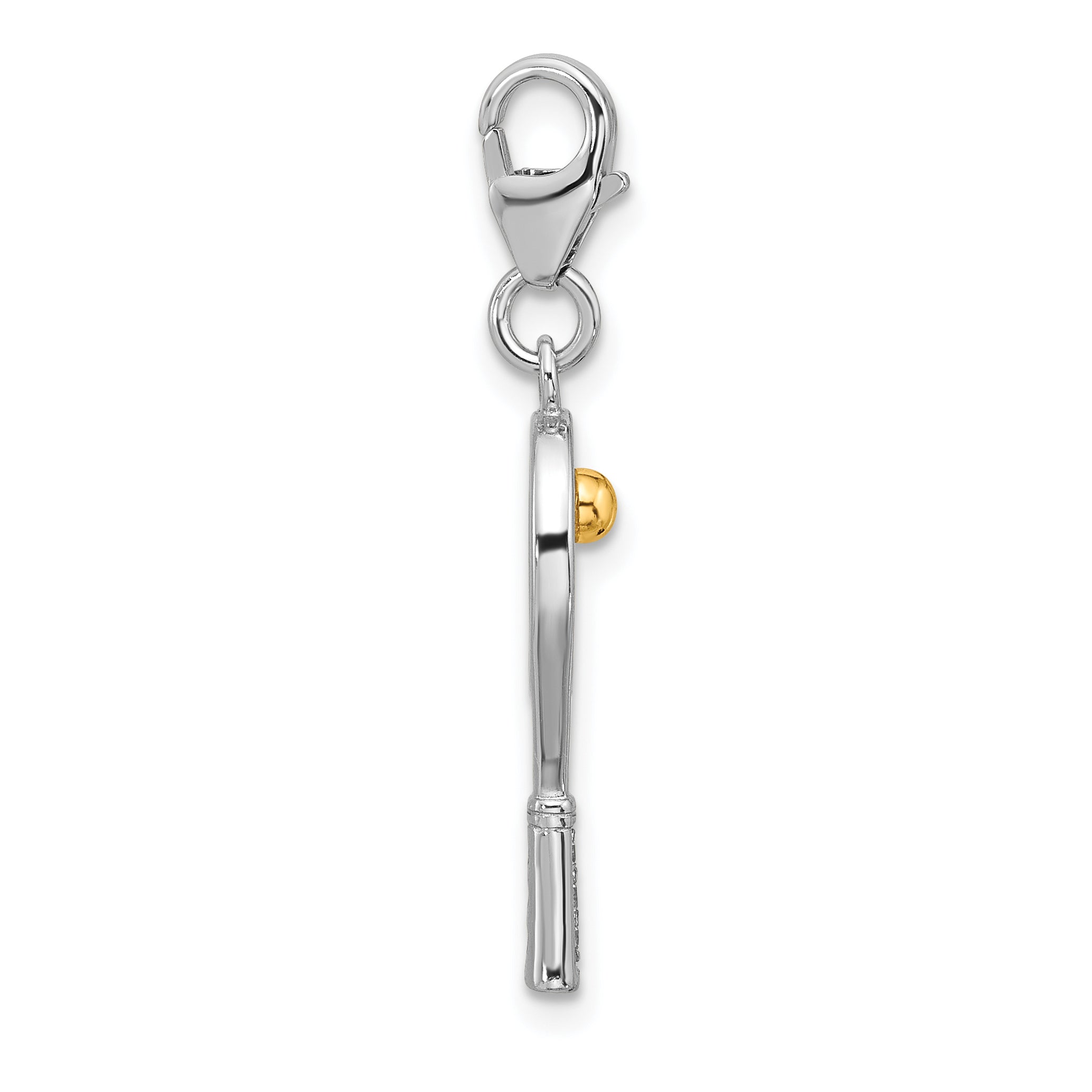 Amore La Vita Sterling Silver Rhodium and Gold-plated Tennis Racket with Ball and CZ Handle Charm with Fancy Lobster Clasp Secondary image