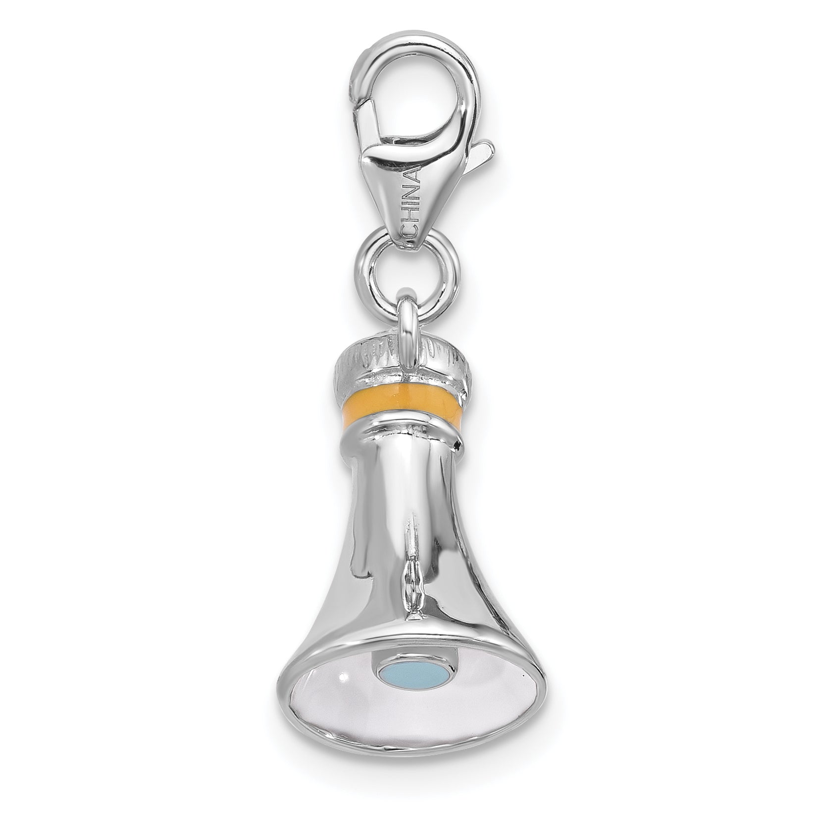 Amore La Vita Sterling Silver Rhodium-plated Megaphone with Yellow Enameled Handle Charm with Fancy Lobster Clasp Secondary image