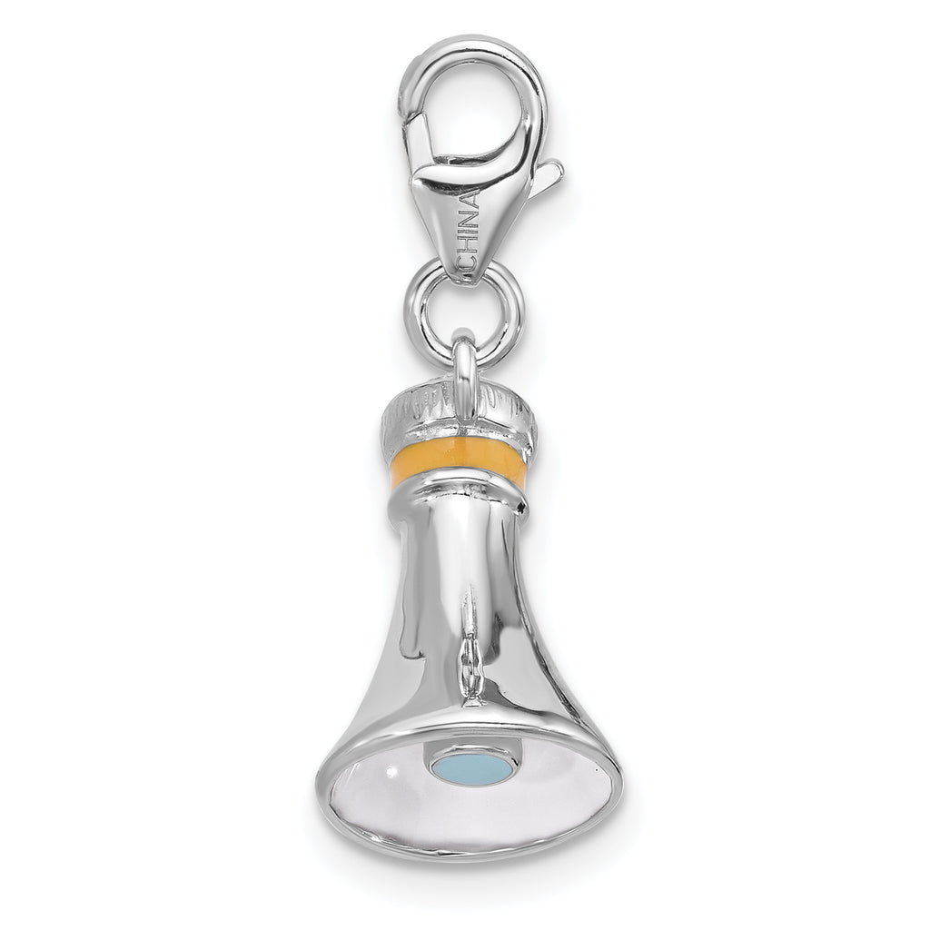 Amore La Vita Sterling Silver Rhodium-plated Megaphone with Yellow Enameled Handle Charm with Fancy Lobster Clasp
