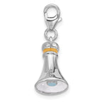 Amore La Vita Sterling Silver Rhodium-plated Megaphone with Yellow Enameled Handle Charm with Fancy Lobster Clasp