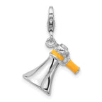 Amore La Vita Sterling Silver Rhodium-plated Megaphone with Yellow Enameled Handle Charm with Fancy Lobster Clasp