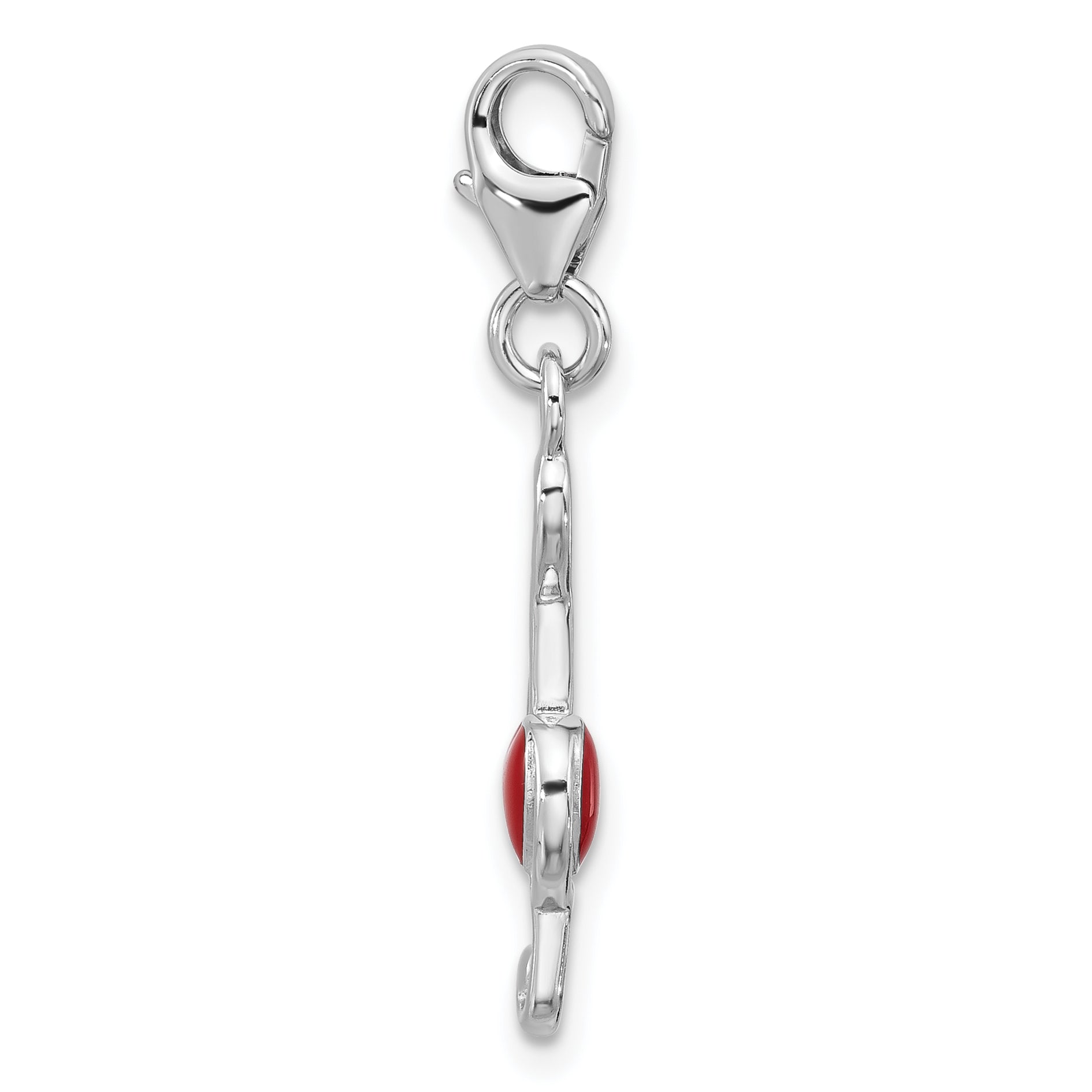 Amore La Vita Sterling Silver Rhodium-plated Treble Clef with Red Enameled Heart Inside Charm with Fancy Lobster Clasp