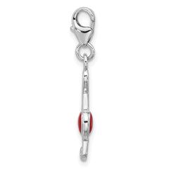 Amore La Vita Sterling Silver Rhodium-plated Treble Clef with Red Enameled Heart Inside Charm with Fancy Lobster Clasp