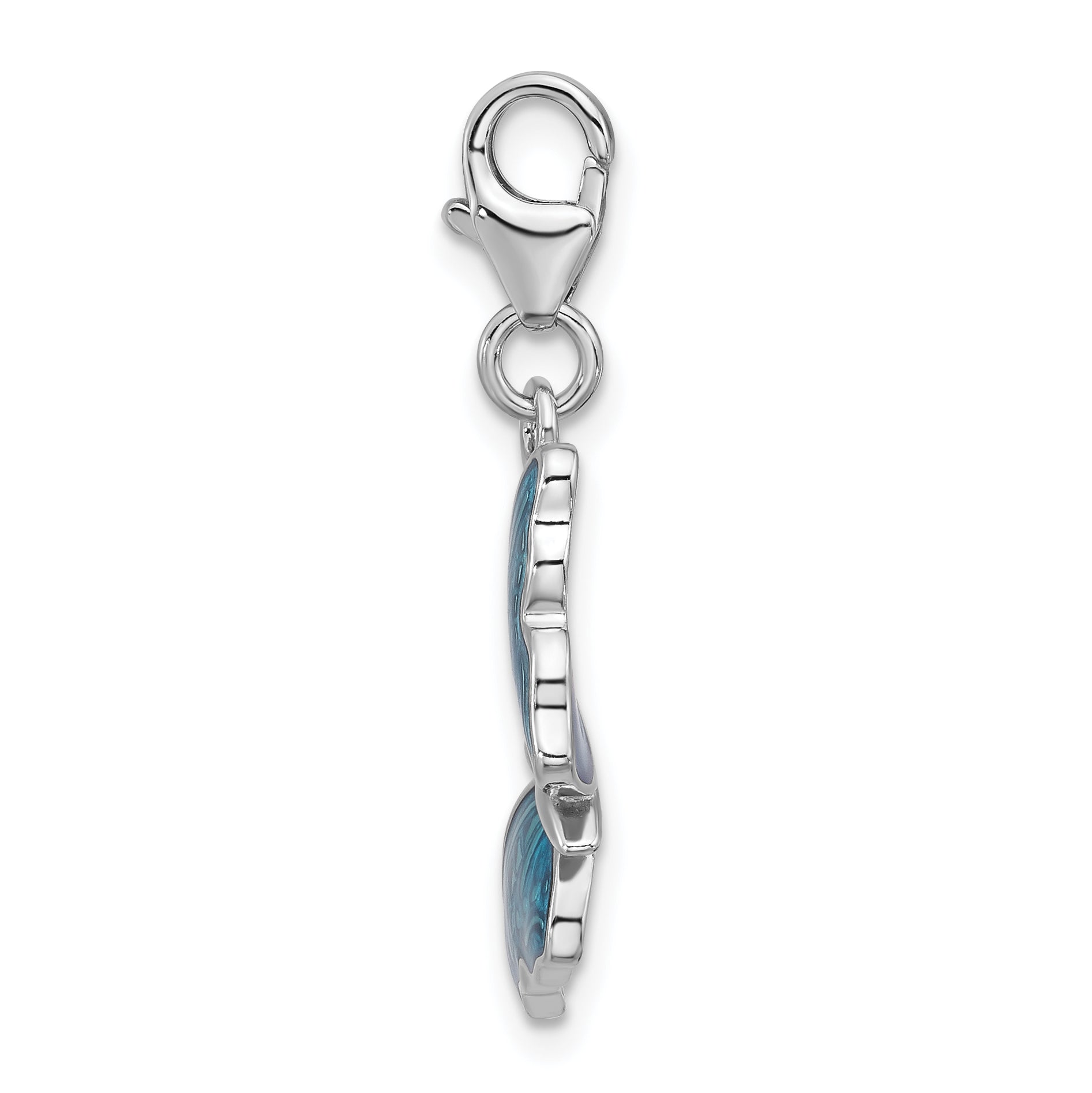 Amore La Vita Sterling Silver Rhodium-plated 3-D Blue Enameled Butterfly Charm with Fancy Lobster Clasp