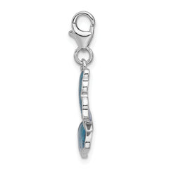 Amore La Vita Sterling Silver Rhodium-plated 3-D Blue Enameled Butterfly Charm with Fancy Lobster Clasp