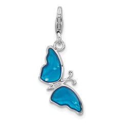 Amore La Vita Sterling Silver Rhodium-plated 3-D Blue Enameled Butterfly Charm with Fancy Lobster Clasp