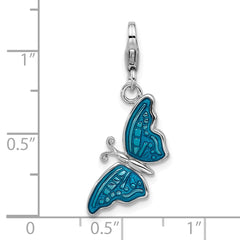 Amore La Vita Sterling Silver Rhodium-plated 3-D Blue Enameled Butterfly Charm with Fancy Lobster Clasp