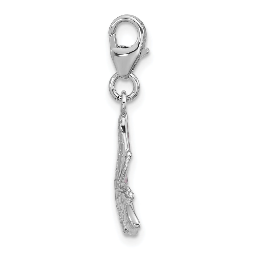Amore La Vita Sterling Silver Rhodium-plated 3-D Purple Enameled Butterfly Charm with Fancy Lobster Clasp
