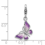 Amore La Vita Sterling Silver Rhodium-plated 3-D Purple Enameled Butterfly Charm with Fancy Lobster Clasp