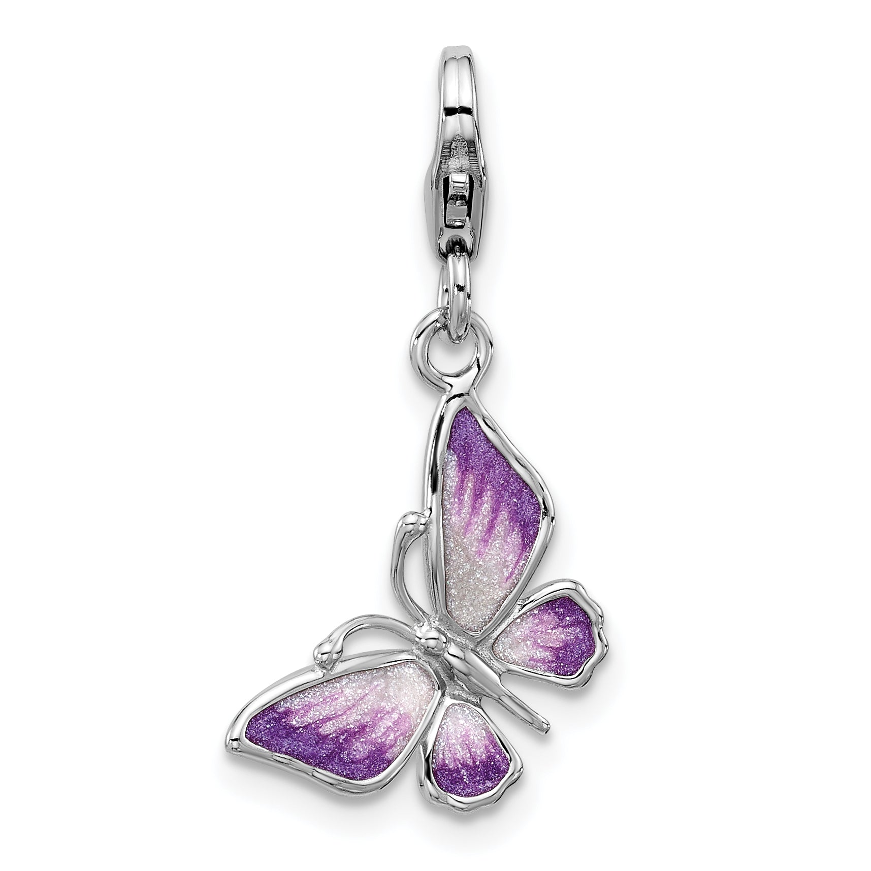 Amore La Vita Sterling Silver Rhodium-plated 3-D Purple Enameled Butterfly Charm with Fancy Lobster Clasp Main image