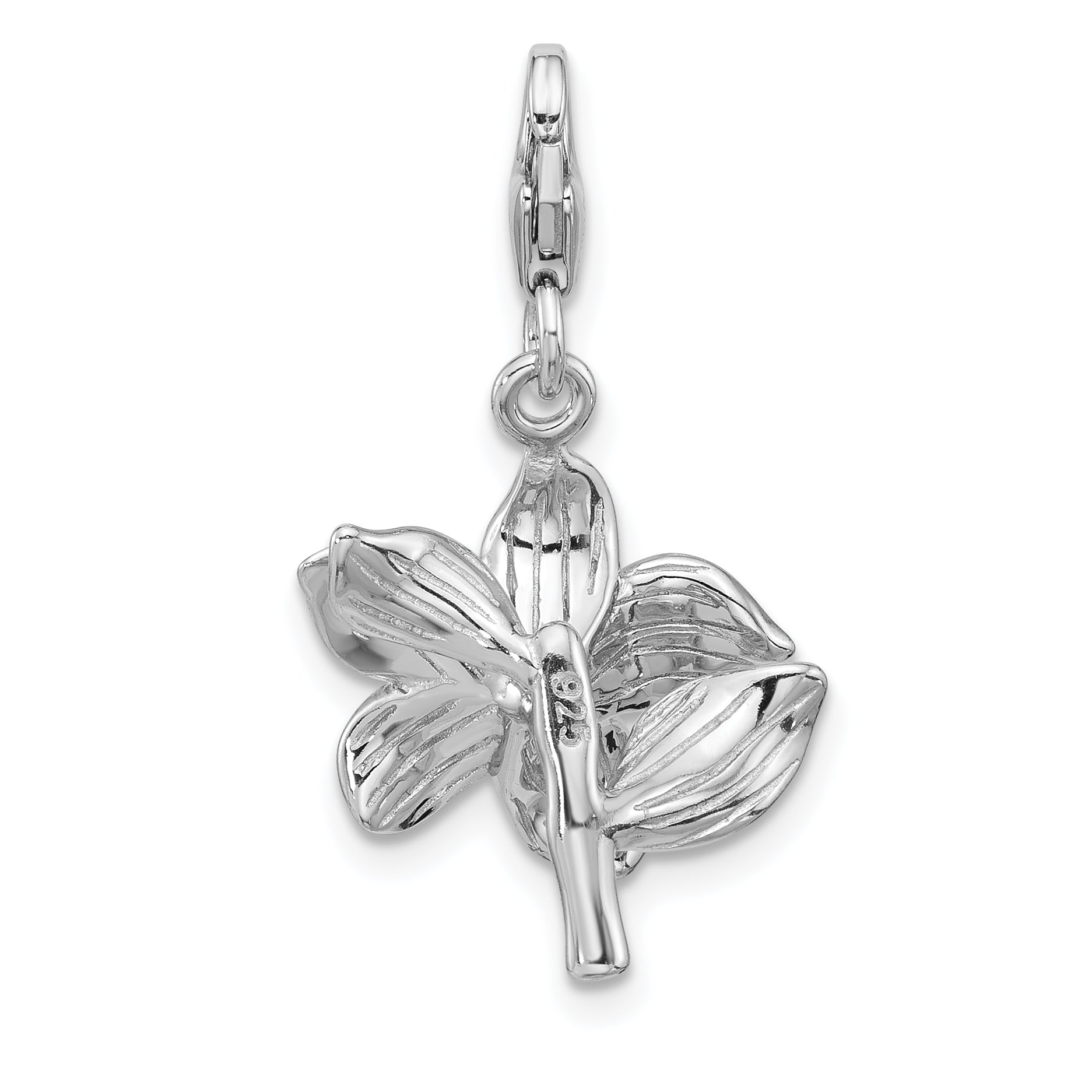 Amore La Vita Sterling Silver Rhodium-plated 3-D Yellow Enameled Plumeria Flower Charm with Fancy Lobster Clasp