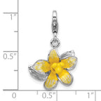 Amore La Vita Sterling Silver Rhodium-plated 3-D Yellow Enameled Plumeria Flower Charm with Fancy Lobster Clasp