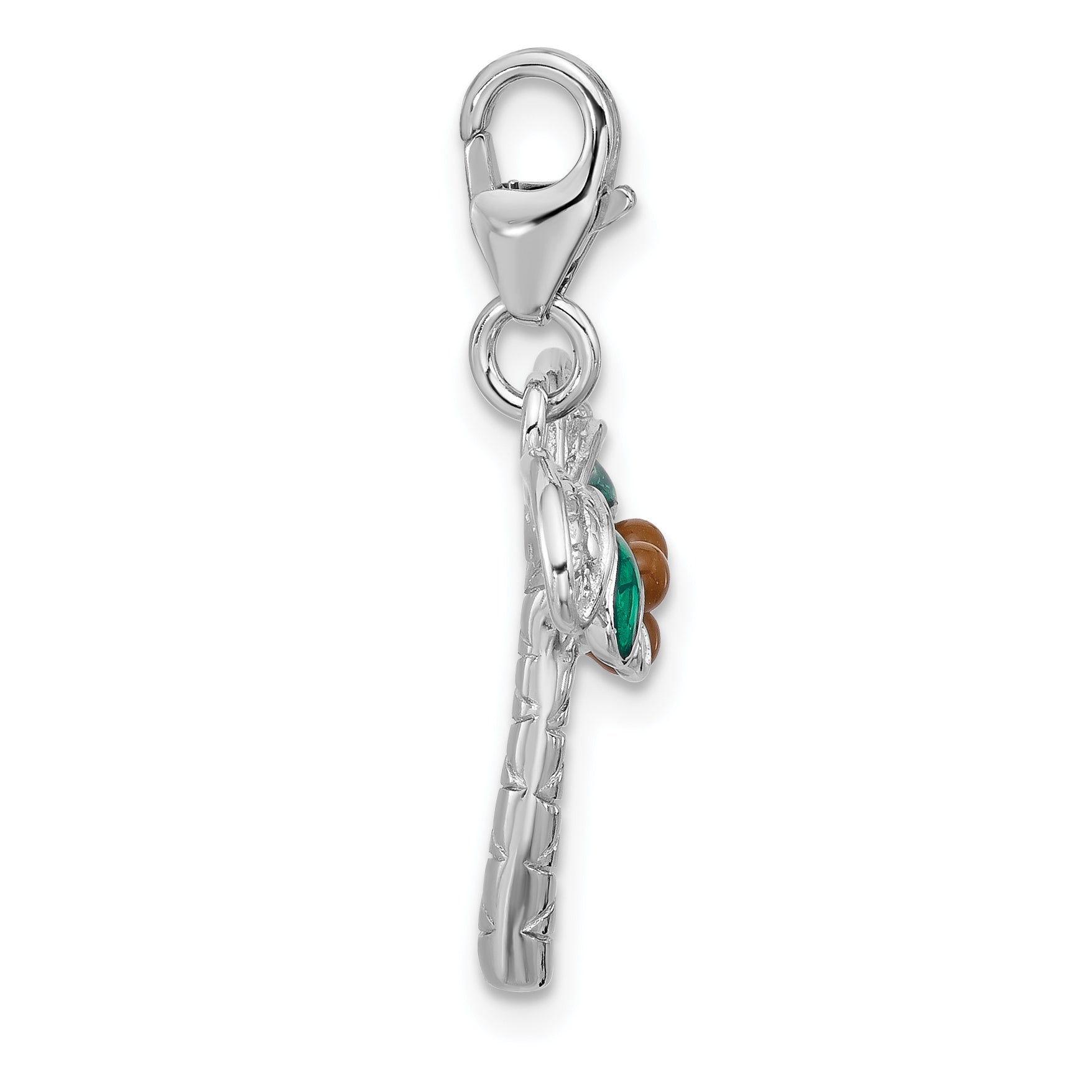 Amore La Vita Sterling Silver Rhodium-plated 3-D Green and Brown Enameled Palm Tree Coconuts Charm with Fancy Lobster Clasp Secondary image
