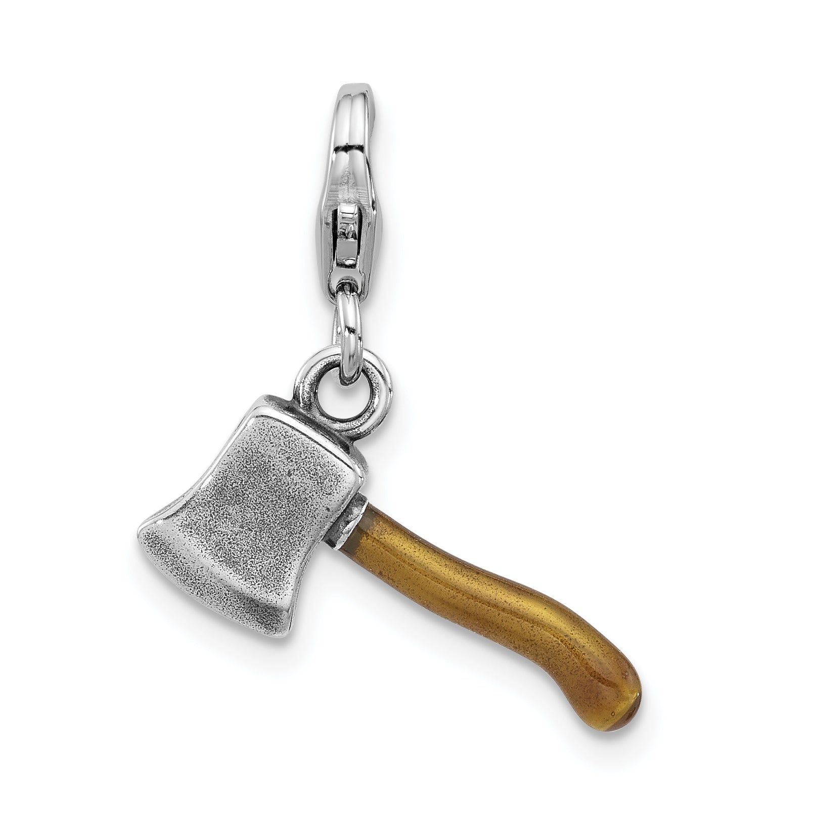 Amore La Vita Sterling Silver Rhodium-plated 3-D Axe with Brown Enameled Handle Charm with Fancy Lobster Charm Main image