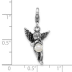 Amore La Vita Sterling Silver Rhodium-plated 3-D Antiqued Angel with Horn with Shell Pearl on The End Charm with Fancy Lobster Clasp