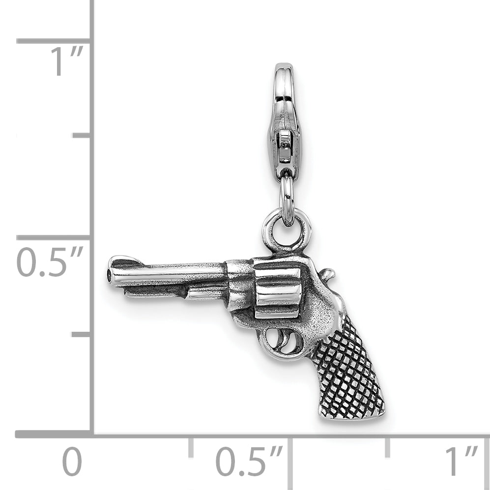 Amore La Vita Sterling Silver Rhodium-plated 3-D Antiqued Pistol Charm with Fancy Lobster Clasp