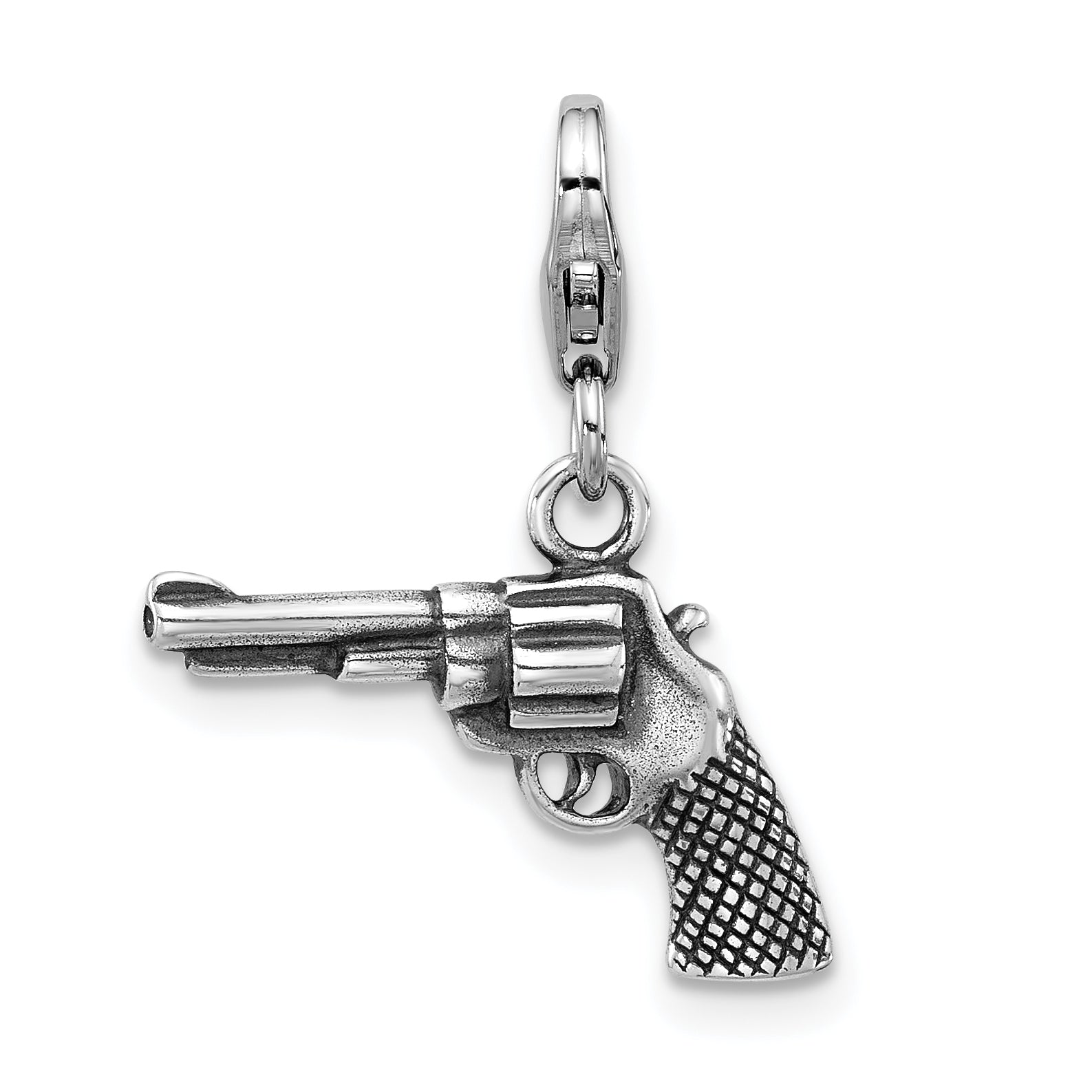 Amore La Vita Sterling Silver Rhodium-plated 3-D Antiqued Pistol Charm with Fancy Lobster Clasp Main image