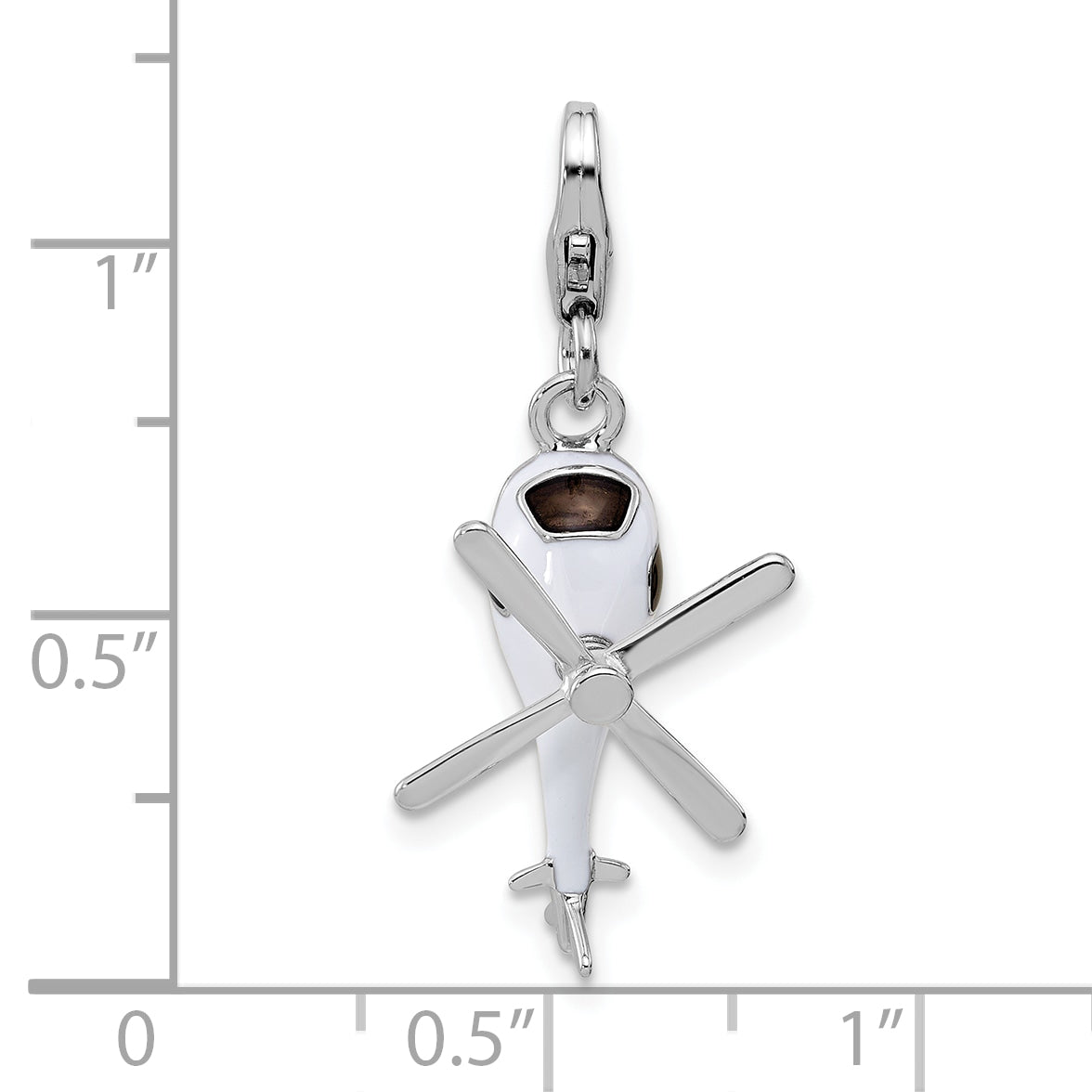Amore La Vita Sterling Silver Rhodium-plated 3-D Moveable White/Black and Orange Enameled Helicopter Charm with Fancy Lobster Clasp
