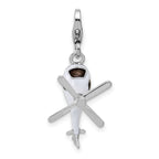 Amore La Vita Sterling Silver Rhodium-plated 3-D Moveable White/Black and Orange Enameled Helicopter Charm with Fancy Lobster Clasp